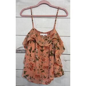 Endless Rose Sleeveless Blouse Size LG Peach With Floral Print